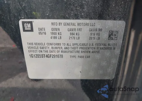 2016 Chevrolet Malibu 1Lt from USA, damaged, VIN 1G1ZE5ST4GF291678